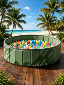1 pieza Piscina de bolas verde bosque extra grande plegable de material PVC grueso, piscina de juego de agua no inflable, cerca de piscina de bolas para fiestas de cumpleaños interior y exterior (bolas no incluidas) - C - Ver 5