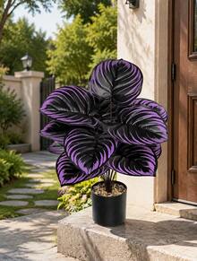 Large Elegant Purple Artificial Plant, Lifelike Artificial Violet Plant, Outdoor Artificial Green Plant Violet, Elegant Large Purple Leaves, Suitable For Home, Office Desk And Wedding, Indoor And Outdoor Decor, Decorative Greenery, Maintenance-Free Plant, Artificial Outdoor Plant, Gardening Decor, Home Decor - Multicolor - View 7