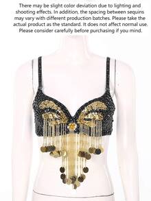 Women's Shiny Belly Dance Bra Top, Sequin Fringe Bra Top, Carnival Costume, Dance Wear - Multicolor - View 17