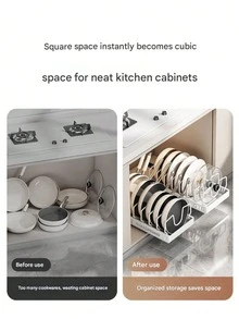 Rak Penyimpanan Peralatan Masak & Panci Stainless Steel dengan Kotak Penyimpanan Tutup Geser, Cocok untuk Semua Musim, Dirancang untuk Pemasangan di Bawah Kabinet, Sekat yang Dapat Diatur untuk Kabinet Dapur dan Perlengkapan Kue - MultiWarna - View 5