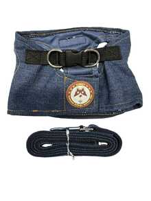 1pc Jean Harness Set With Simple Stamp & High-End Decoration For Cats And Dogs, Suitable For Spring And Summer Seasons - Blue - View 8