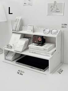 1 Pc Wood Plastic Sturdy Vertical White Desktop Shelf Organizer For Bedroom Living Room Office Study Books Stationery Figures Computer Storage Rack - White - View 11