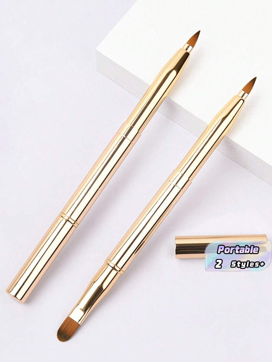 1pc Telescopic Single/Double-End Lip Brushes With Protective Cap, Portable Makeup Brushes, Cosmetic Tools, Ideal For Holiday Makeup Looks - Multicolor - View 1