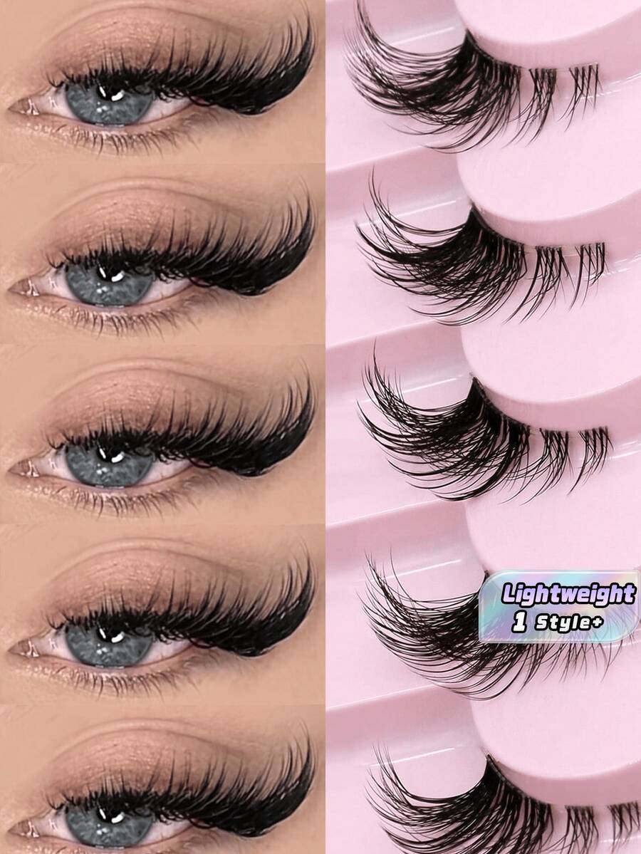 10 Pairs Half False Eyelashes Clear Band Cat Eye Short Soft 3D Faux Mink Natural Look Strip Lashes For Makeup - Black - View 1