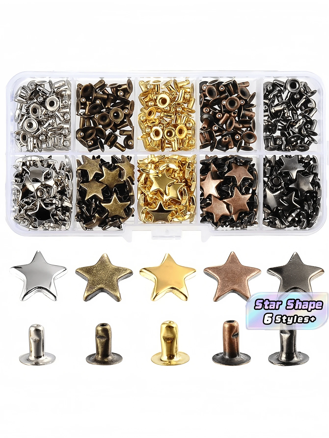 100入金屬星形鉚釘 皮革手工衣物包包鞋子DIY裝飾 重型鉚釘配件 家用工作室手工用品 - 多色 - 查看 1