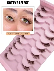 10 Pairs Half False Eyelashes Clear Band Cat Eye Short Soft 3D Faux Mink Natural Look Strip Lashes For Makeup - Black - View 7