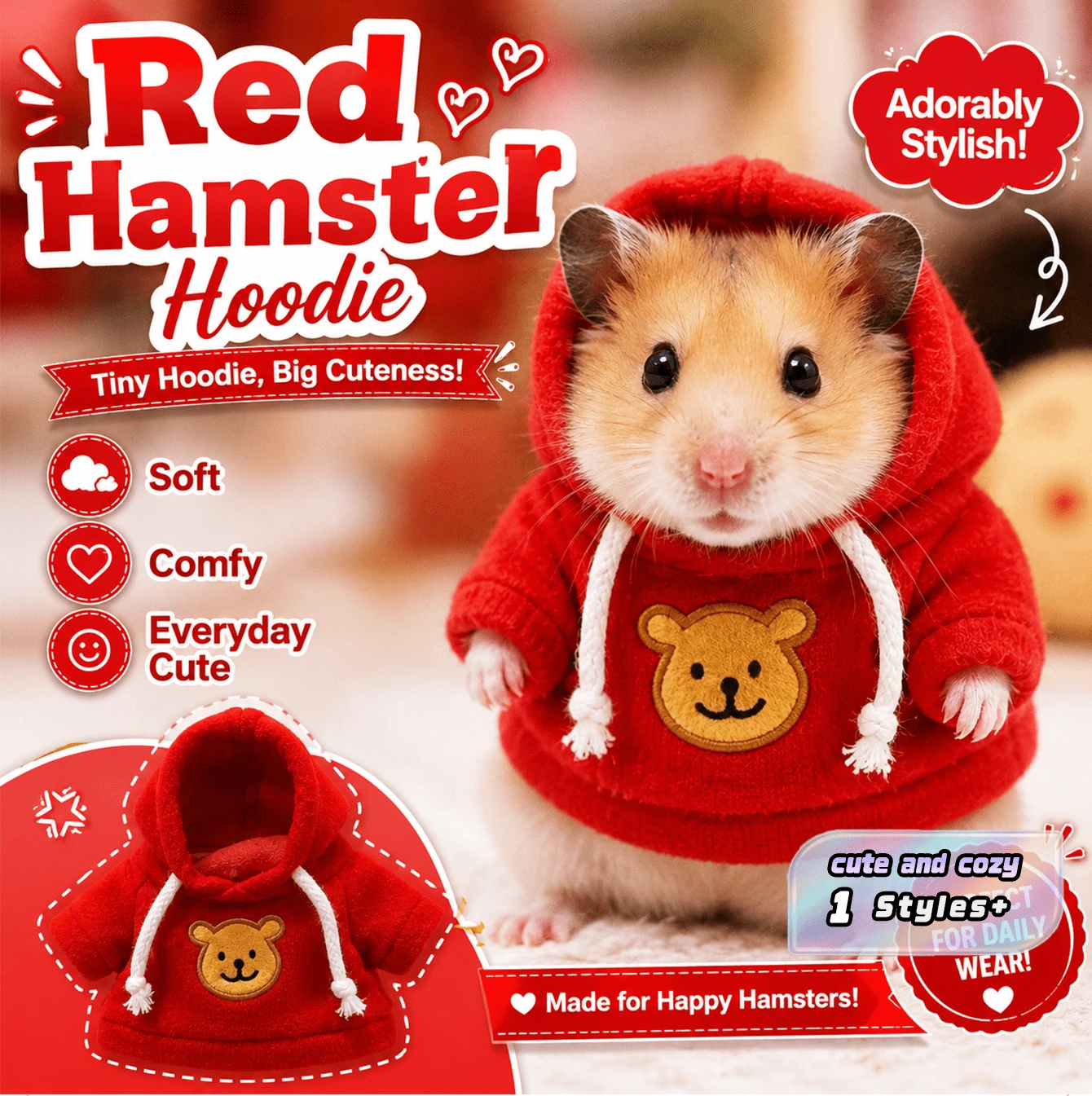 1 pieza Sudadera pequeña para mascota para conejo, hámster/ardilla, gatito - Rojo - Ver 1