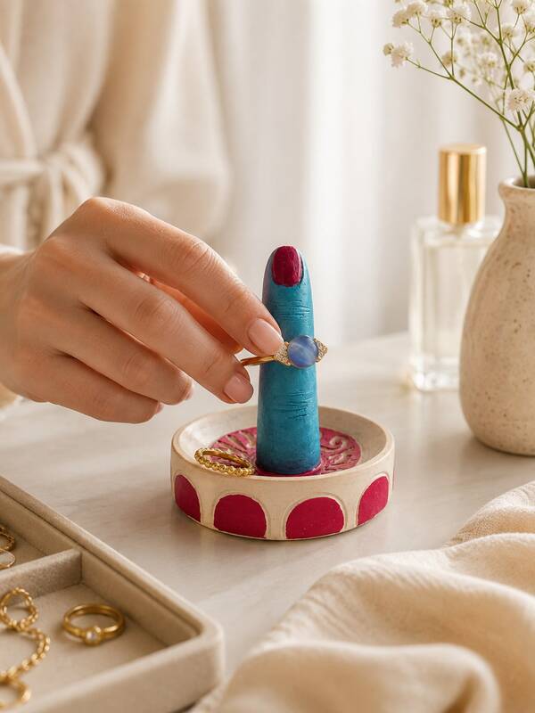 superFUNNYmarket 1pc Creative Handmade Ring Holder Stand, Fun Finger-Shaped Jewelry Tray For Rings, Earrings & Vanity Decor,Creative&Quirky Birthday Gifts,For Boyfriends ,Girlfriends