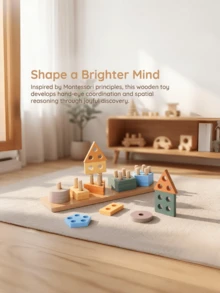 MINKOJA Wooden Toys For 2 Year Old Girl And Boy Birthday Gifts, Shape Sorter Wooden Toys For Toddlers Age 2,3,4 , Learning Educational Sensory Stacking Toy Toddler Puzzles - Multicolor - View 5