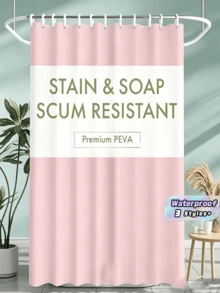 1pc Pink Solid Color Waterproof Shower Curtain (PEVA Material), Plastic Bathroom Divider, Multiple Sizes Available, Bathroom Accessory, Waterproof And Moisture-Proof, Machine Washable, Suitable For Bathroom/Balcony Partition, Shower Curtain, Solid Color Curtain - pink - View 2