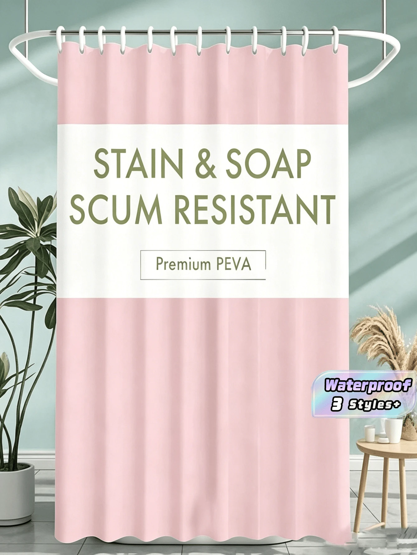 1pc Pink Solid Color Waterproof Shower Curtain (PEVA Material), Plastic Bathroom Divider, Multiple Sizes Available, Bathroom Accessory, Waterproof And Moisture-Proof, Machine Washable, Suitable For Bathroom/Balcony Partition, Shower Curtain, Solid Color Curtain