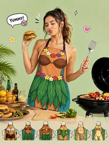 superFUNNYmarket 趣味性感印花厨房围裙，可调节颈部防污防水烹饪围裙，新颖3D人体印花男女通用围裙，趣味创意野性男士图案围裙，非常适合烧烤、烘焙、派对、生日、单身派对、圣诞节、万圣节、厨房和居家使用。 - 彩色 - 查看 2