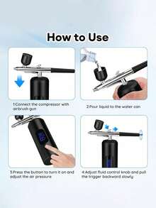 LCD Airbrush Kit, Includes Air Compressor, 3-Speed Wireless Airbrush Gun With Hose, 38PSI Portable Airbrush Suitable For Painting, Hairstyling, Model Making, Cake Decorating And More - Digital Display 3-speed Black Pump + Airbrush + 2 Pots + Brush + Tube - View 8