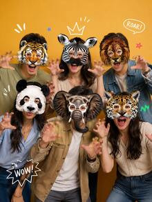 superFUNNYmarket Un set de (16 piezas) máscaras de papel con diseños de animales de dibujos animados, máscaras temáticas para juegos de rol en parques de vida silvestre, fiestas de cumpleaños, eventos con temática de zoológico, accesorios de vestir para varios animales de la selva (leones, tigres, pandas, zorros, elefantes, jirafas), sets de máscaras de papel desechables para Halloween, juegos deportivos, obras escolares, photocalls, regalos para fiestas - Multicolor - Ver 1