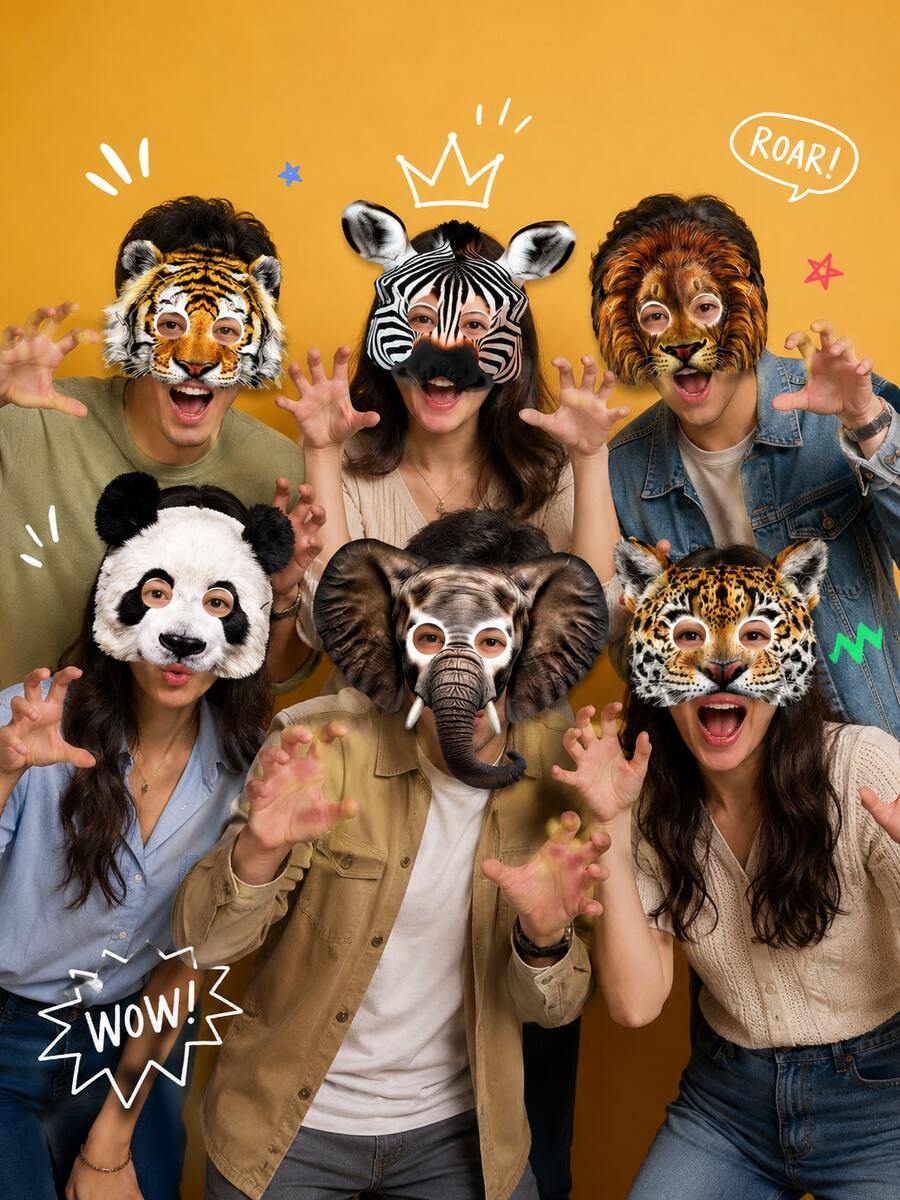 superFUNNYmarket Un set de (16 piezas) máscaras de papel con diseños de animales de dibujos animados, máscaras temáticas para juegos de rol en parques de vida silvestre, fiestas de cumpleaños, eventos con temática de zoológico, accesorios de vestir para varios animales de la selva (leones, tigres, pandas, zorros, elefantes, jirafas), sets de máscaras de papel desechables para Halloween, juegos deportivos, obras escolares, photocalls, regalos para fiestas - Multicolor - Ver 1