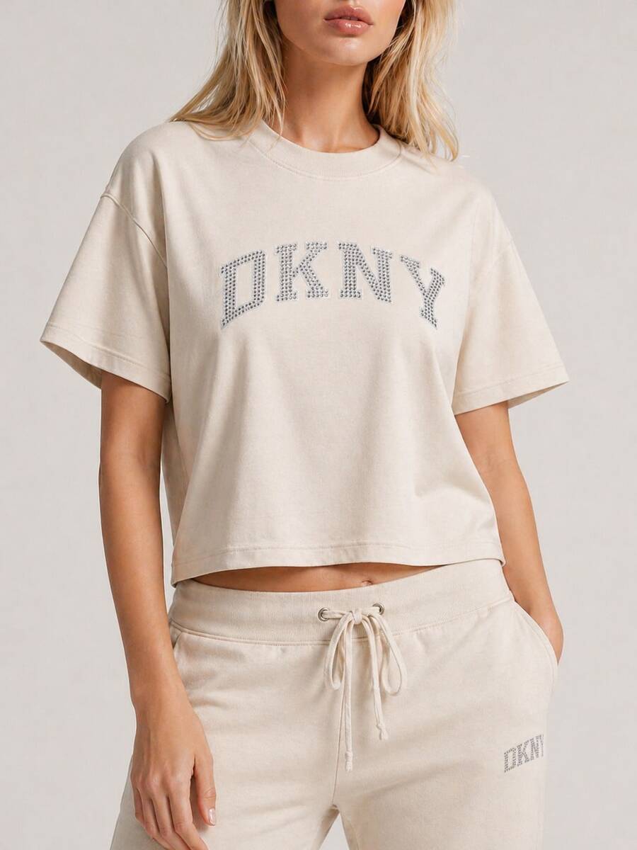 DKNY قميص نسائي لون بيج - الكاكي الأبيض الأسود - مشاهدة 1