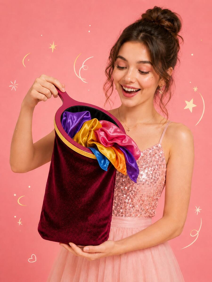 superFUNNYmarket 1 pieza Bolsa mágica vacía, bolsa mágica de aparecer y desaparecer, bolsa de terciopelo rojo con estrellas con compartimento oculto, disponible en tamaños grande/pequeño, fácil de usar para magos principiantes, perfecto para espectáculos, fiestas de cumpleaños y concursos de talentos, ideal para actuaciones mágicas y actividades en el aula, incluye accesorios opcionales de flores de colores, ligero y duradero, excelente para crear momentos divertidos y sorprendentes - Multicolor - Ver 1