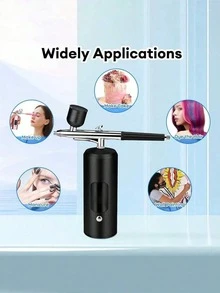 LCD Airbrush Kit, Includes Air Compressor, 3-Speed Wireless Airbrush Gun With Hose, 38PSI Portable Airbrush Suitable For Painting, Hairstyling, Model Making, Cake Decorating And More - Digital Display 3-speed Black Pump + Airbrush + 2 Pots + Brush + Tube - View 6