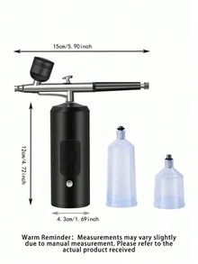 LCD Airbrush Kit, Includes Air Compressor, 3-Speed Wireless Airbrush Gun With Hose, 38PSI Portable Airbrush Suitable For Painting, Hairstyling, Model Making, Cake Decorating And More - Digital Display 3-speed Black Pump + Airbrush + 2 Pots + Brush + Tube - View 4