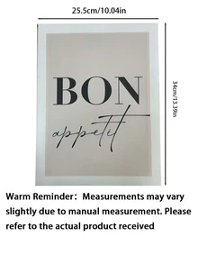 1件隨機款式 牆面裝飾藝術 經典現代帆布藝術版畫「Bon Appetit」與「Let's Eat」語錄海報，室內外通用，適合客廳，縱向構圖，春秋季節藝術品 - 文字海報 - 查看 5