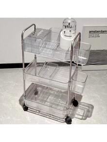 Handcart-Style Storage Rack For Household Snacks, Multi-Layer Storage Bookshelf, Portable Kitchen Fruit And Vegetable Basket, Acrylic Rack - transparent - View 3