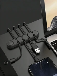 Organizador de Armazenamento de Cabos Criativo e Divertido com Desenho Animado, 5 Cores, 4 Posições, 1 Peça Peça/2 Peças - Multicolorido - Visão 5