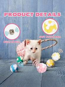 8 Mainan Penggoda Kucing Dilengkapi Lonceng, Cocok Untuk Anak Kucing Dalam Ruangan Untuk Bermain, Mengejar, Mengunyah, Mencakar, dan Melatih dengan Mainan Bola Plush - MultiWarna - View 2