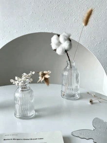 1/6Pcs Small Clear Glass Bud Vase, Mini Ribbed Decorative Bottle, Ideal For Single Flower, Dried Floral, Wedding Favors & Tabletop Home Decor - Roman Columns - View 10