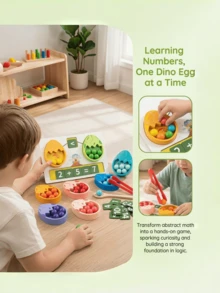 MINKOJA Dinosaur Egg Counting Toy - Wooden Fine Motor Skills Activity Set With Tweezers & Math Board, Educational Color Matching Game For Toddlers 3+ - Multicolor - View 3
