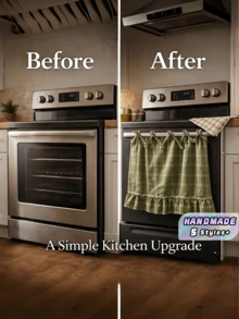 1PC Handmade Country Style Plaid Ruffled Tie On Stove Cover Oven Curtain Dishwasher Washing Machine Cover Easy Installation No Tools For Kitchen Laundry Farmhouse Decor Kitchen Supplies Home Accessories - View 1