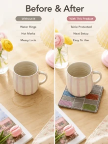 Joivida Japanese Style Small Fresh Retro Coaster, Heat-Resistant Table Mat, Heat-Insulating Anti Slip Mat, Coffee/Tea/Beverage Coaster, Home Kitchen And Dining Table Decoration, Atmosphere Desktop Decoration, Holiday Birthday Gift - Multicolor - View 8