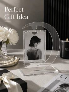 Haus Hana Rotatable Moon‑Shaped Clear Acrylic Photo Stand,  Small Card Display Holder,  Decorative Design, High‑Transparent Premium Acrylic Material, Smooth Polished Edges & Stable Non‑Slip Base, Rotatable Structure For Multi‑Angle Viewing - multicolor - View 8