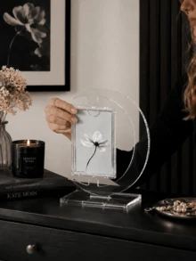 Haus Hana Rotatable Moon‑Shaped Clear Acrylic Photo Stand,  Small Card Display Holder,  Decorative Design, High‑Transparent Premium Acrylic Material, Smooth Polished Edges & Stable Non‑Slip Base, Rotatable Structure For Multi‑Angle Viewing - multicolor - View 3