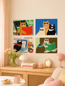 Joivida Fun Cat Print Posters, Frameless Cute Cartoon Cat Wall Decorations, Home Decorations, Party Decorations, Bohemian Wall Decorations, Aesthetic Room Decorations, Office Wall Decorations, Holiday Birthday Gifts - multicolor - View 5