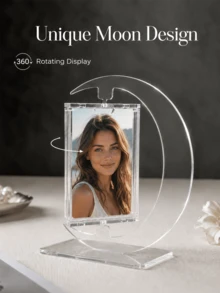 Haus Hana Rotatable Moon‑Shaped Clear Acrylic Photo Stand,  Small Card Display Holder,  Decorative Design, High‑Transparent Premium Acrylic Material, Smooth Polished Edges & Stable Non‑Slip Base, Rotatable Structure For Multi‑Angle Viewing - multicolor - View 4