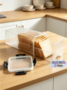 1pc Sealed Bread Box - Transparent Plastic Food Storage Container With Divider, Reusable Rectangular Meal Prep Container, Essential For Kitchen Organization, Clear Design - Multicolor - View 1