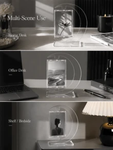 Haus Hana Rotatable Moon‑Shaped Clear Acrylic Photo Stand,  Small Card Display Holder,  Decorative Design, High‑Transparent Premium Acrylic Material, Smooth Polished Edges & Stable Non‑Slip Base, Rotatable Structure For Multi‑Angle Viewing - multicolor - View 6