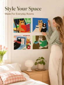 Joivida Fun Cat Print Posters, Frameless Cute Cartoon Cat Wall Decorations, Home Decorations, Party Decorations, Bohemian Wall Decorations, Aesthetic Room Decorations, Office Wall Decorations, Holiday Birthday Gifts - multicolor - View 12