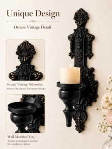 Cirelle 2PCS Retro Wall Mounted Candle Holder, Decorative Antique Wall Mounted Aromatherapy Base, Wall Art Decoration, Retro European Candle Holder, Rural Style Home Atmosphere Decoration, Holiday Birthday Gift - multicolor - View 7