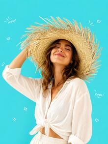 superFUNNYmarket Natural Straw Mexican Party Hat, Wide-Brimmed Decorative Sun Hat, Bohemian Handwoven Mesh Hat For Men And Women, Stylish Beach Accessory, Carnival, Hawaiian Party, Halloween, Clothing, Summer Vacation, Outdoor Activities, Festival Celebrations, Festivals, Photography, Cosplay, Aesthetic Room Decor, Party Preferences, Costume Props, Sun Hat, Festival Birthday Gifts(Handmade Works, With Slight Differences In Physical Objects) - Multicolor - View 1