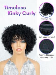 BreezeEase Kinky Curly 妖精短髮假髮 100% 真人髮 非洲式假髮 有瀏海 自然黑 1B 150% 密度 女款 穿戴即用 機製 玫瑰網帽 9AM Hair 日常配戴 度假 Cosplay 舞會 戶外 校園風 優雅 Y2K 休閒風 Ss26 - Natural Black - 查看 4