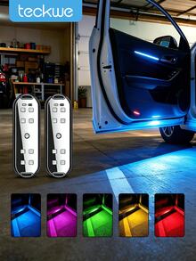 Teckwe 2 LED Door Warning Lights With 7 Colors Flashing, Ambient Lights, Safety Lights, Wireless And Wireless Installation, Convenient For Night Decoration Lights, 150mAh Rechargeable Lithium Battery; Equipped With USB Data Cable - 2 pieces door opening light - View 1
