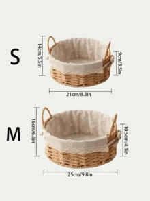 1/3個編織繩收納籃 附手把 波希米亞圖案 多色 多功能收納盒 適用於化妝品、遙控器、鑰匙、居家辦公室、客廳、浴室裝飾 - 杏色 - 查看 5