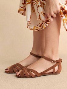 Rosivie Ladies Soft-Soled Non-Slip Open-Toed Suede Brown Flat-Soled Sandals, Summer Beach Breathable And Versatile Shoes - Mocha brown velvet - View 3