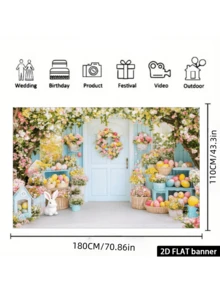 1 PC Lay Photography Background No Wrinkle Non Reflective Washable Reusable No Electricity Required Colorful Easter Eggs Pattern 2D Design Easter Decor For Home Office Outdoor Studio Party Decoration Spring Easter Photo Backdrop - white - View 5