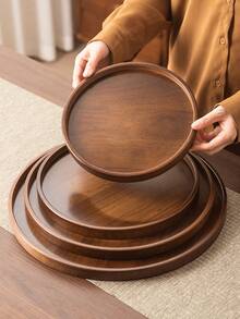 1PC Walnut Wood Non Slip Durable Easy Clean Multipurpose Round Tray Natural Walnut Color For Home Decor Office Desk Vanity Countertop Coffee Table Organizer Storage Tray Housewarming Gif - Walnut - View 1