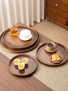 1PC Walnut Wood Non Slip Durable Easy Clean Multipurpose Round Tray Natural Walnut Color For Home Decor Office Desk Vanity Countertop Coffee Table Organizer Storage Tray Housewarming Gif - Walnut - View 2