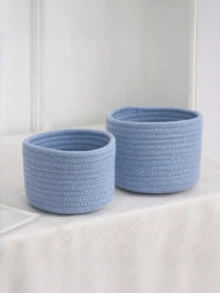 2PCS Woven Storage Baskets Set Round Braided Rope Bins Vintage Natural Home Decor Office Organization Containers For Shelves Bathroom Bedroom Living Room - Multicolor - View 1