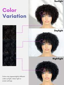 BreezeEase Kinky Curly 妖精短髮假髮 100% 真人髮 非洲式假髮 有瀏海 自然黑 1B 150% 密度 女款 穿戴即用 機製 玫瑰網帽 9AM Hair 日常配戴 度假 Cosplay 舞會 戶外 校園風 優雅 Y2K 休閒風 Ss26 - Natural Black - 查看 9