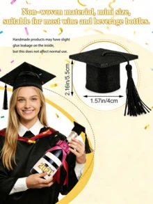 1/6/12 Piezas Decoraciones de Gorro de Graduación Hechas a Mano Tapas de Botella con Borlas Gorro de Graduación Mini de Fieltro Negro Adorno para Decoración de Fiesta Temporada de Graduación Accesorios para Fotos Decoración de Halloween Suministros para Fiesta de Halloween - Negro - Ver 4
